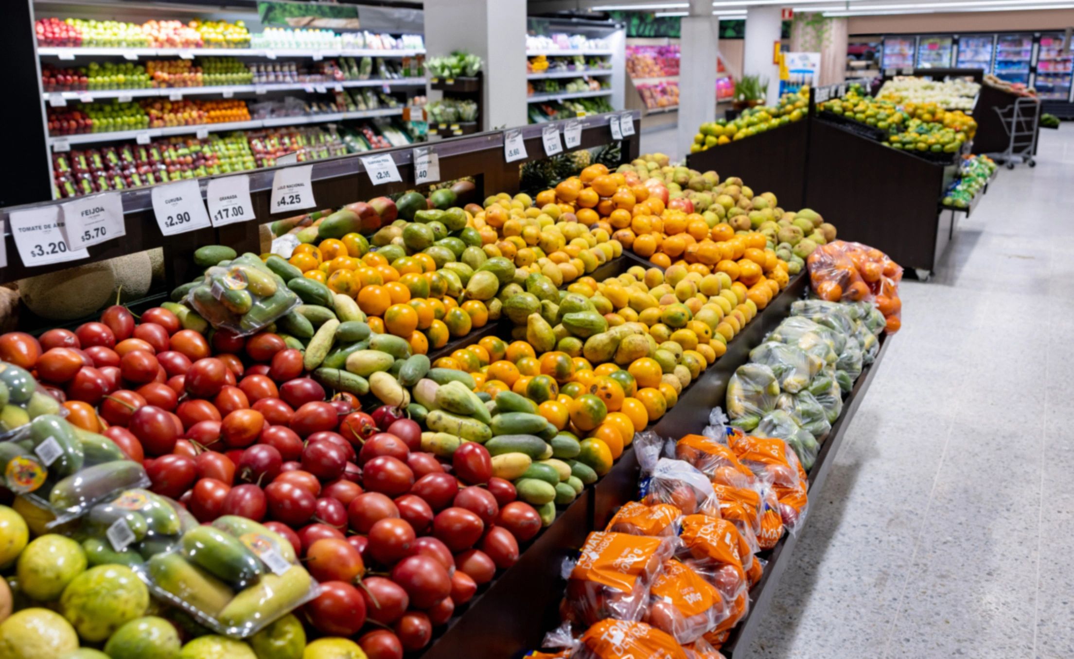 Fresh produce section with vegetables and fruits