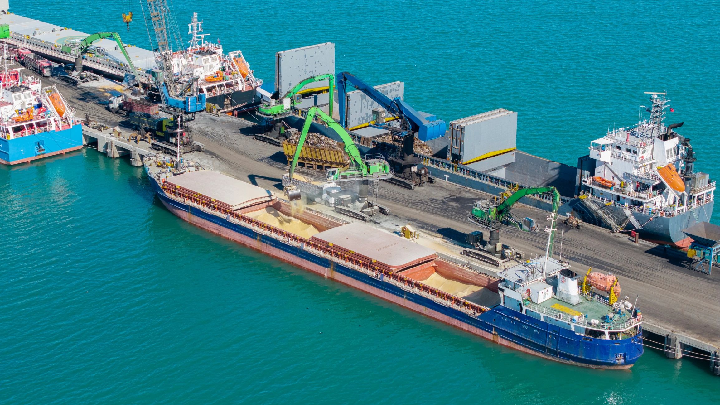 Cargo ship at an industrial port